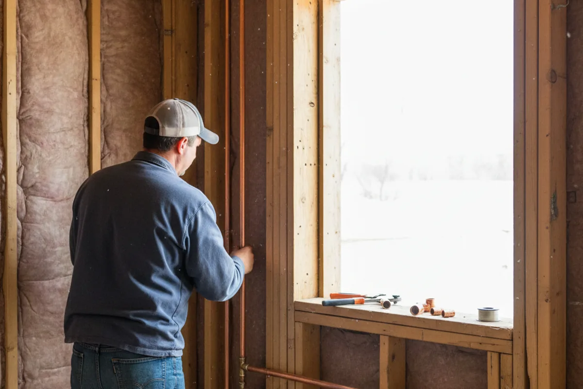 Licensed plumber running new copper supply lines in a Platteville home